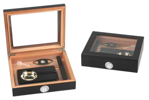 Basic Humidorset Black 15, mit Sichtfenster